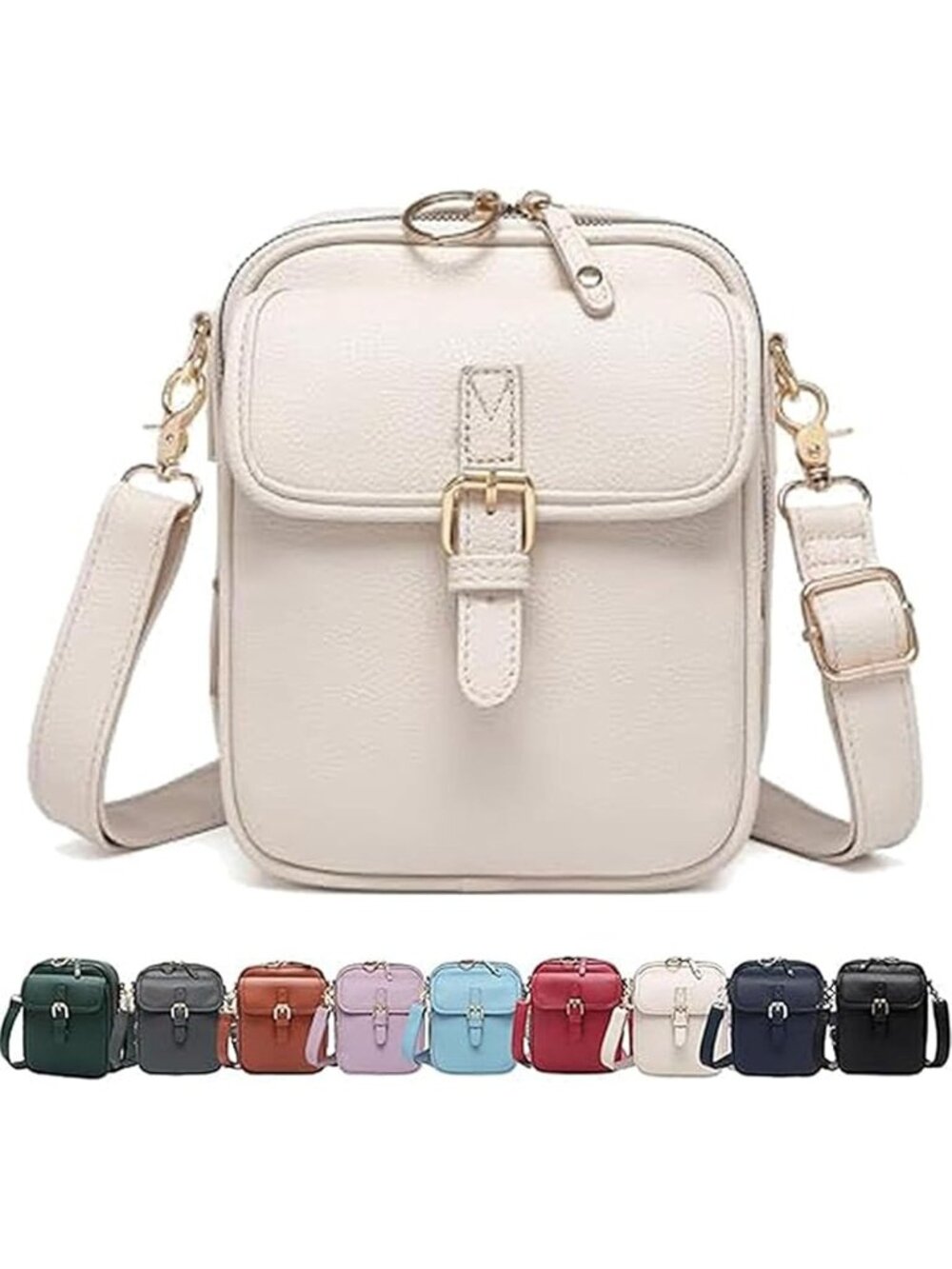 Women's White Leather Crossbody Bag with Large Capacity Built-in Purse Card Slot